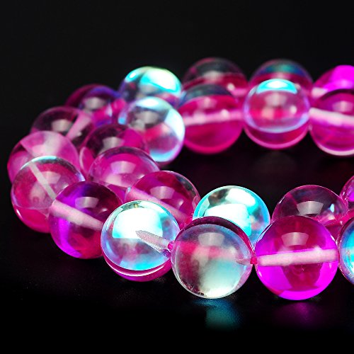 Rubyca Round Moonstone Crystal Glass Beads Aura Iridescent For Jewelry Making (1 Strand, 10Mm, Pink) #TOP1