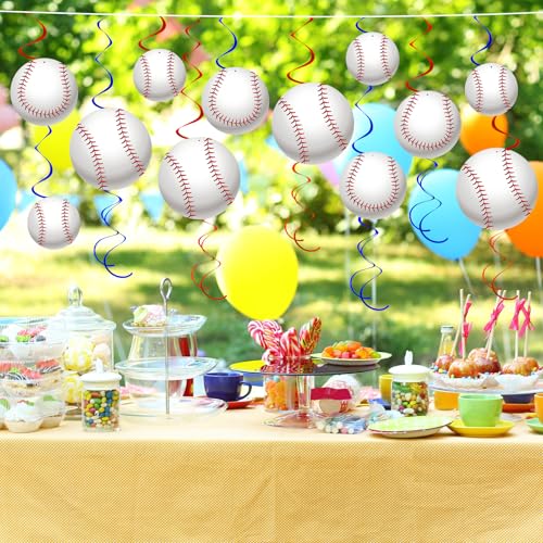 Image of 54Pcs Baseball Hanging Swirls Party Decorations Baseball Theme Birthday Party Decorations Supplies Sports Ball Cutouts Hanging Swirl Ceiling Streamers for Kids Girls Boys