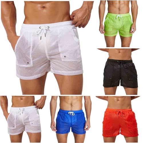 Cambkatl Sexy See-Through Swim Trunks for Men Elastic Waist Summer Beach Shorts Low Waist Bathing Suit Swimwear with Pockets2