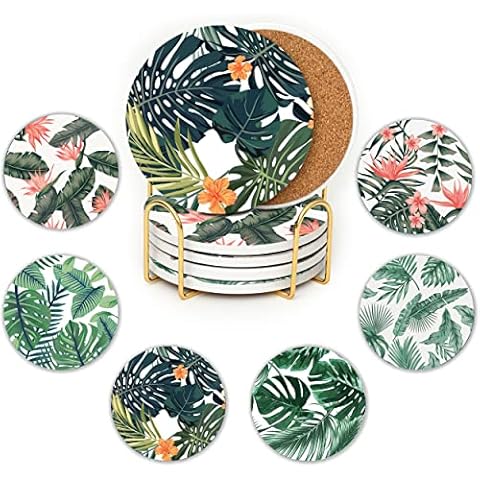 JJ PRIME Ceramic Coasters Set with Holder Cover