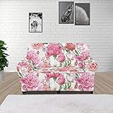 PZZ BEACH Floral Loveseat Slipcovers Stretch Couch Cover, Pink Red Rose Flower Printed Sofa Slipcove