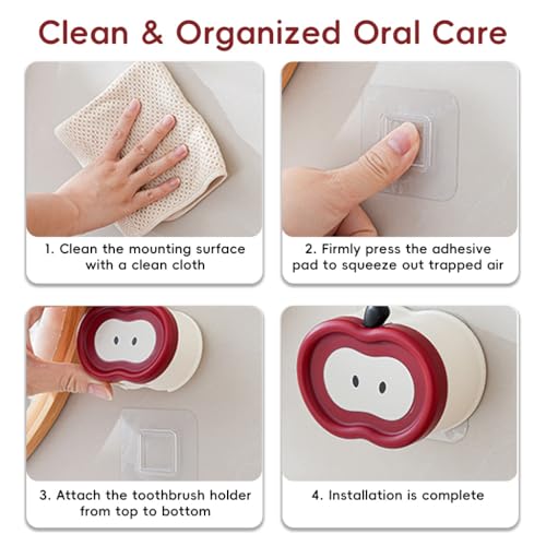 Image of HASTHIP 2Pcs Wall-Mounted Tooth Brush Holder Bathroom, Cartoon Tooth Brush Holder with 2 Slots, Wall Mounted Adhesive Wall Toothbrush Drying Rack Organizer with Dustproof Flip-up Lid Design