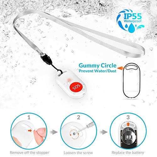 Wireless Caregiver Pager Nurse Call Alert Caregiver Pager with IP55 Waterproof SOS Call Button for Caregiver Alert System with Neck Strap (2 SOS Button+1 Receiver)