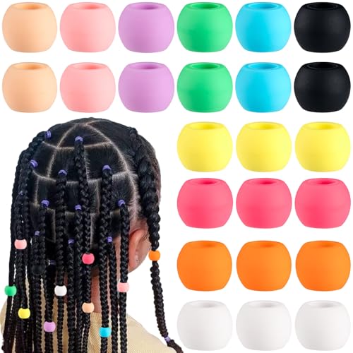 SmallCat 25pcs Silicone Hair Beads for Youth Women, Colorful Loose Spacer Pony Bead, Soft Braids Jewels Hair Accessories for Thin Thick Curly Straight Long Hair- 10 Colors