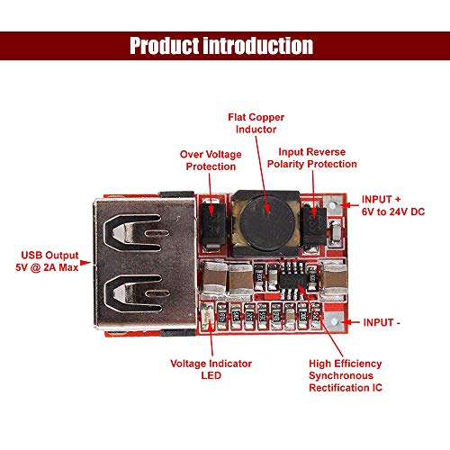 KOOBOOK 5Pcs DC 6-24V 12V/24V to 5V 3A CAR USB Charger Module DC Buck Step Down Converter - Thumbnail 2