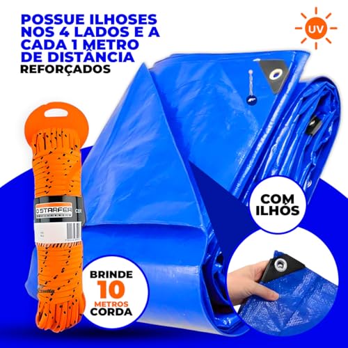 Lona Azul Impermeável Carreteiro, Piscina, Toldos, Caminhão 75G 5x3 Metros + Corda 10 Metros