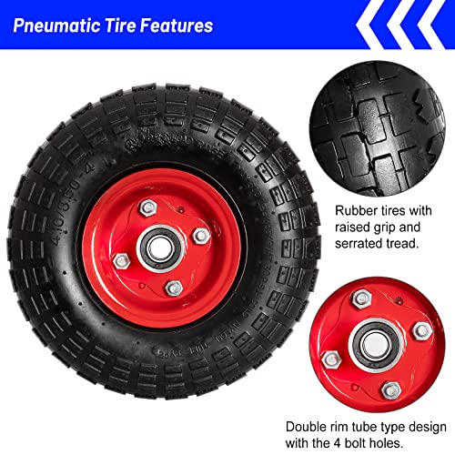 4.10/3.50-4 Tire And Wheel For Gorilla Cart - 2 Pack 10" Utility Pneumatic Tire For Hand Truck, Garden Wagon, Dolly, Generator, With 5/8" Axle Bore Hole, Inner Tube, And Double Sealed Bearings #TOP3