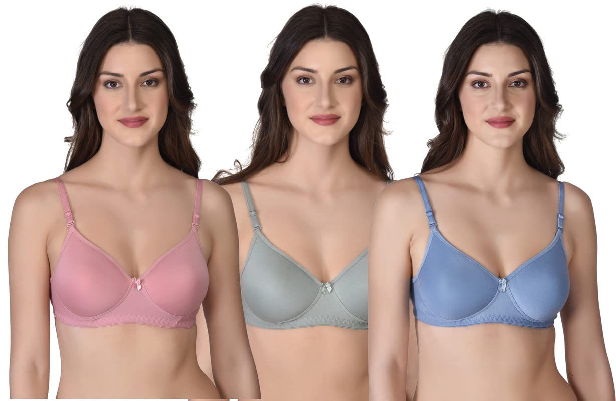 emavic Women's Cotton Lightly Padded Full Cup Non-Wired T-Shirt Printed Bra Combo Pack of 3-picture-41