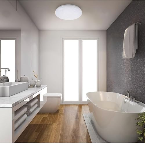 BRILONER - LED Deckenlampe Bad mit Sternenhimmel, einstellbar in warmweiß und neutralweiß, Speicherfunktion, Deckenleuchte, LED Lampe, Badlampe, Badezimmerlampe, Küchenlampe, 38,5x10 cm, Weiß