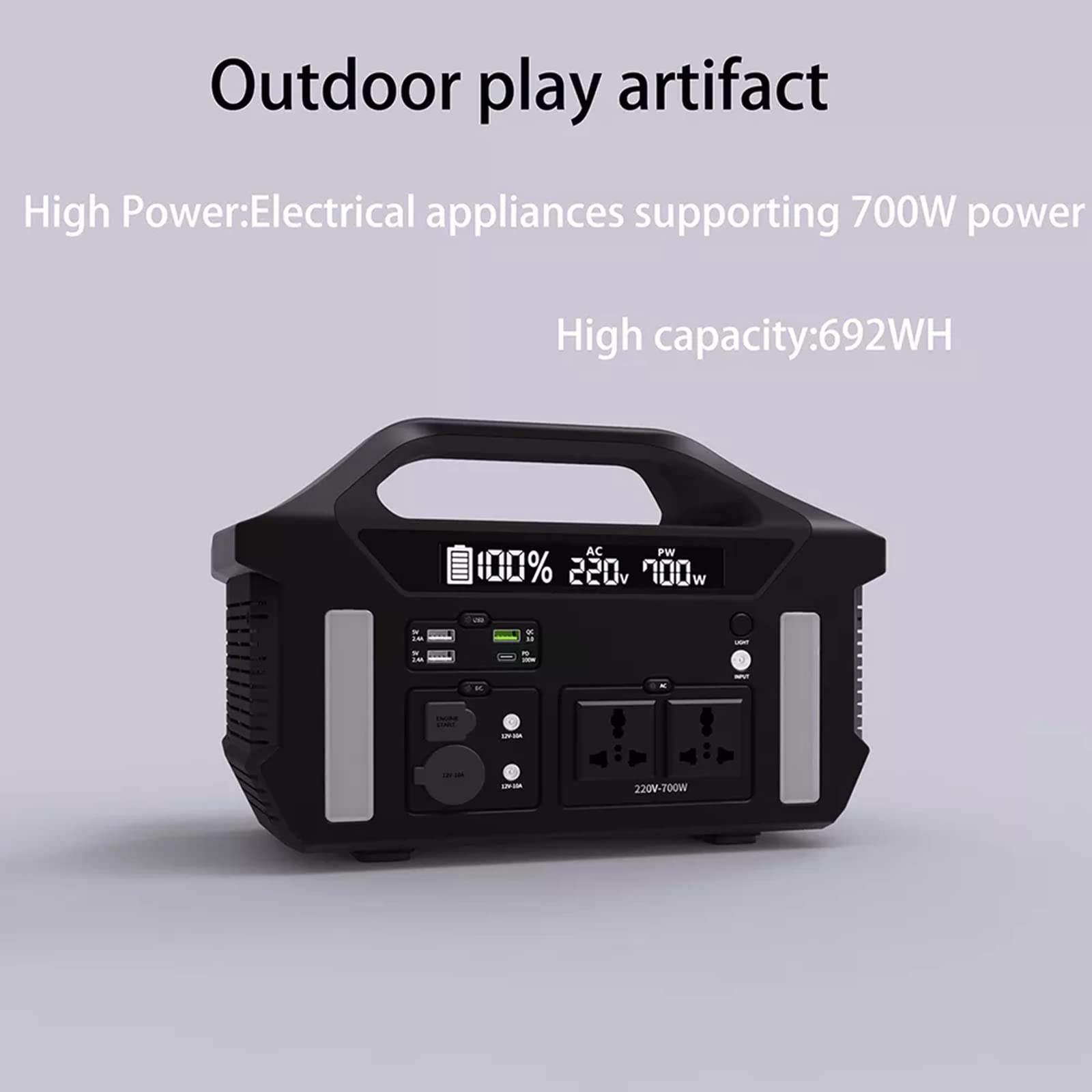 Alimentation d'extérieur, alimentation de secours extérieure de 700 W Alimentation à onde sinusoïdale portable haute puissance pour le camping, le bureau à domicile