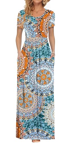 Robe d'été AUSELILY longue imprimé vert avec finitions poches