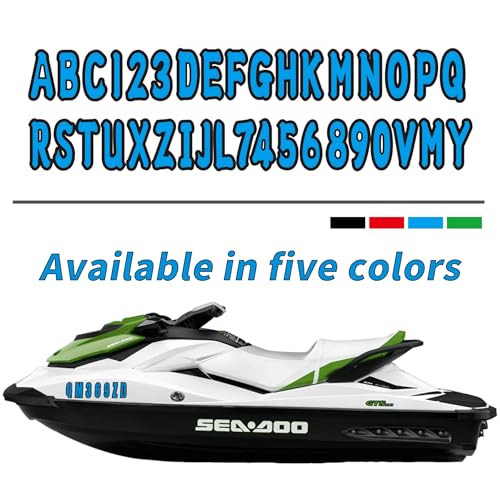 Image of 3 inch Registration Numbers and Letters Marine Sticker Decal | 4 Sets Alpha-Numeric Vinyl Letter for Jet Ski PWC Personal Watercraft Blue