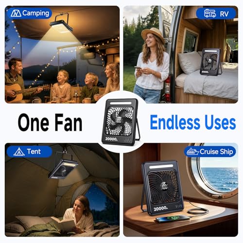 20000mAh Battery Powered Camping Fan Max 60H Runtime Ultra Slim 5 Speeds - image 6
