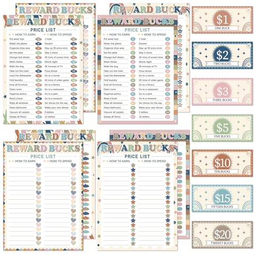 636pcs Good Behavior Rewards Chart for Kids Boho Rainbow Reward System Bucks List Routine Reward System Chart Financial Literacy Task Schedule Board Visual List for Home Classroom Toddles Supplies