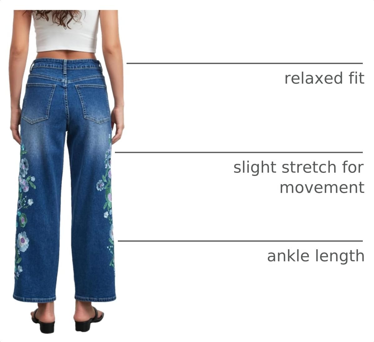 EZAPINE Straight Leg Cropped Jeans for Women Trendy Mid Rise Floral Print Boho Casual Denim Ankle Pants image 4