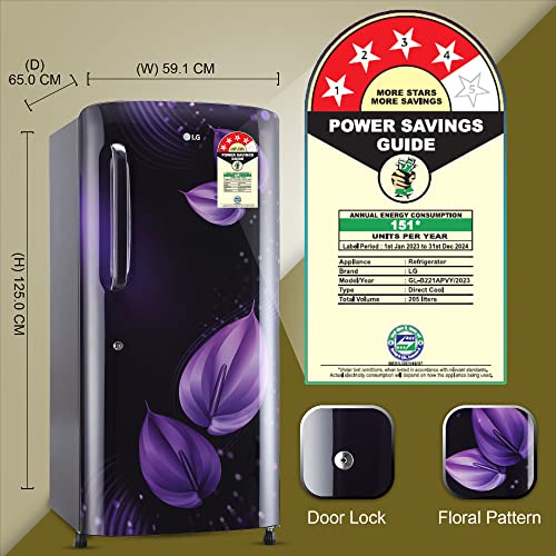 Image of LG 205 L 4 Star Inverter Direct-Cool Single Door Refrigerator (GL-B221APVY, Purple Victoria, Moist 'N' Fresh)