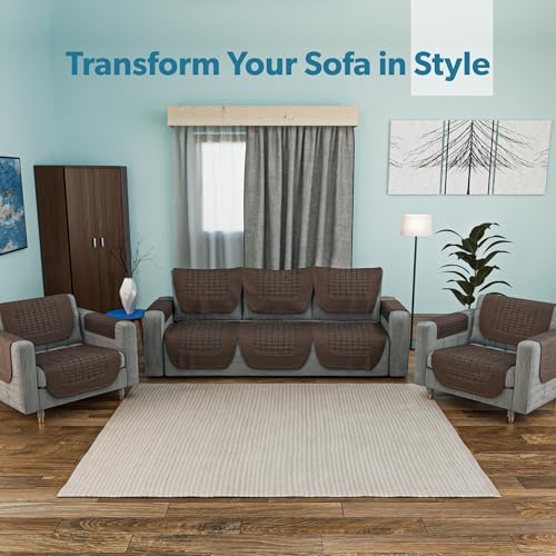 Image of Kuber Industries (Set of 16) Soft Stylish & Durable Cotton Sofa Covers 5 Seater with Arms | Aesthetic Sofa Protector & Slipcover for Living Room & Office | Galaxy 1704 - Dark Brown