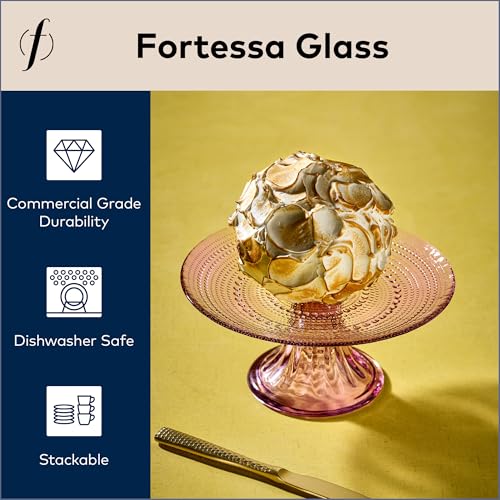 FORTESSA Jupiter Beaded Hobnail Glass Vintage Themed Collection, 8.5 Inch Mini Cake and Cupcake Stand, Dishwasher-Safe, Glass Cake Stand, Pink by Fortessa - Image 2
