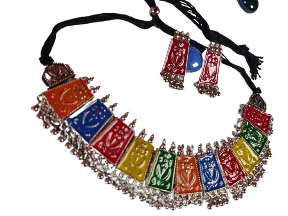 OM COLLECTIONS Multicolor Oxidized Choker Set With Earrings - Garba Rajasthani Hand Made Traditional Ethnic Choker Set for Women (B0CLGPSFTG) Amazon Price History, Amazon Price Tracker