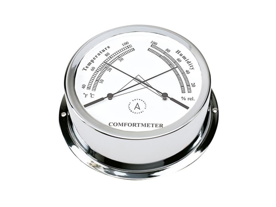 Autonautic - Termohigrómetro Náutico de Latón con Baño de Oro, de Alta Resistencia al Ambiente Marino, para Embarcaciones o Decoración - 95mm (ø) - Made in Spain.