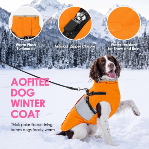 Image of AOFITEE Dog Coat Large Dog Winter Coat Waterproof Dogs Jacket with Harness