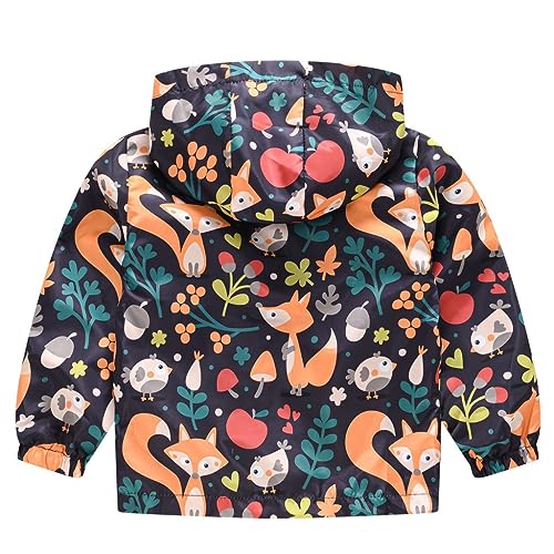 Toddler Girls Hooded Windbreaker Lightweight Waterproof Jacket Cartoon Print Outdoor Coat Boys Full Zip Rain Jacket2