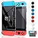 FYOUNG Coque et Protection D'écran Compatible avec Nintendo Switch, Étui PC Crystal Clear + Housse De Manettes Séparée + Film De Verre Trempé + Capuchon De Pouce - Transparent