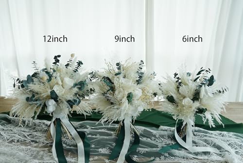 Ramo de boda preservado blanco y verde 9 pulgadas miniatura 4