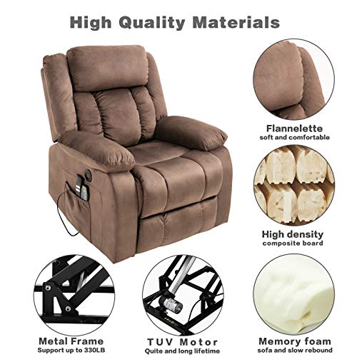 Alohappy Power Lift Recliner Chair For Elderly, Lift Chair Massage Recliner Chair With Adjustable Headrest, Heat, Usb Charging Port, Side Pockets For Living Room Bedroom, Chocolate #TOP6