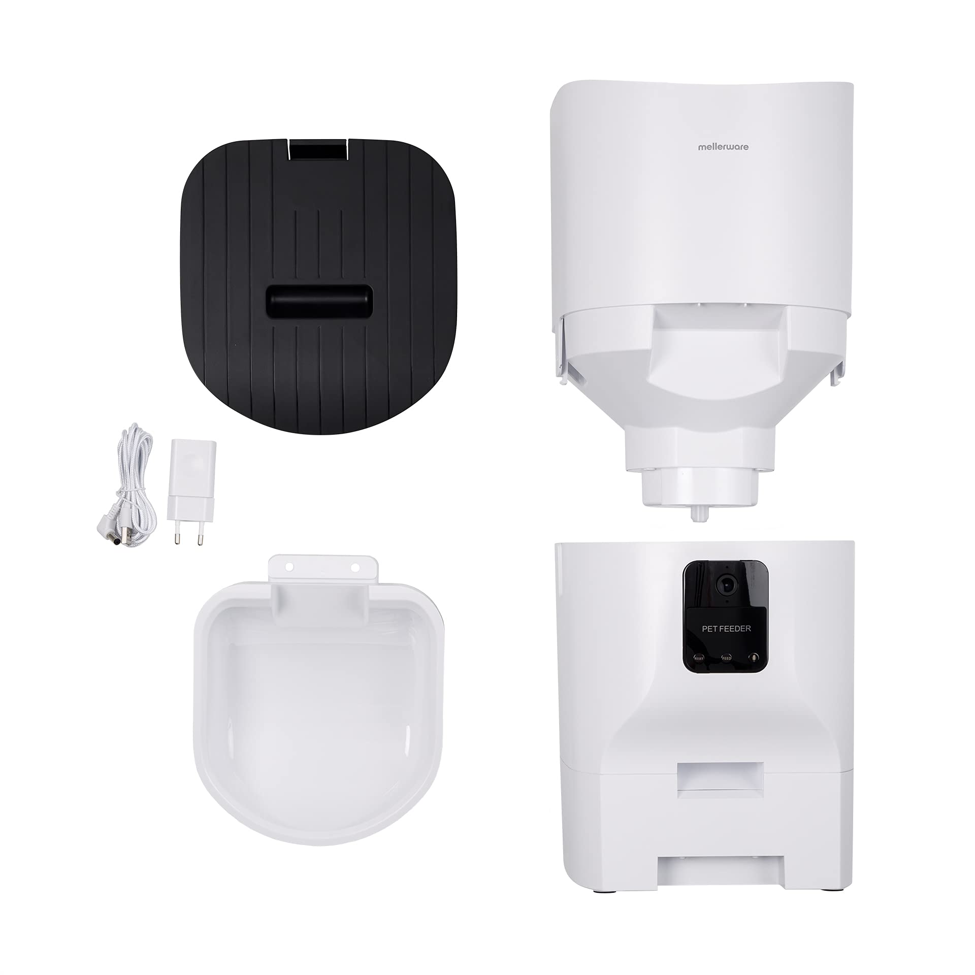 Mellerware - Comedero Automático Petto!Eat 9L | Cámara HD | Grabación Voz | Dispensador Comida App WiFi 2.4GHz | Apto Lavavajillas | Programable | Perros Gatos Animales Mascotas