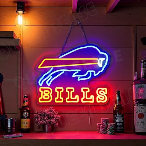 Queen Sense 16x13 Go Buffalos Go Bills LED Neon Sign for Wall Decor USB Powered Dimmable Neon Light BH1078
