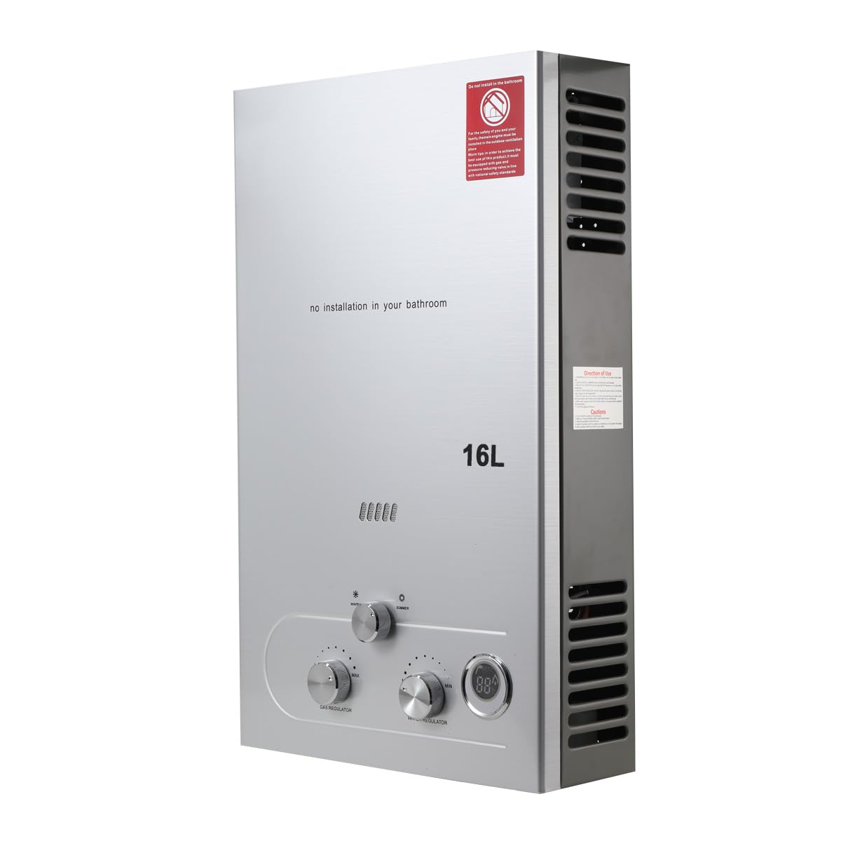 32KW 16L Tragbarer Gas Durchlauferhitzer Propangas Campingdusche für Außenbereich Bad Warmwasser Camping Warmwasserbereiter Warmwasserboiler, Silber