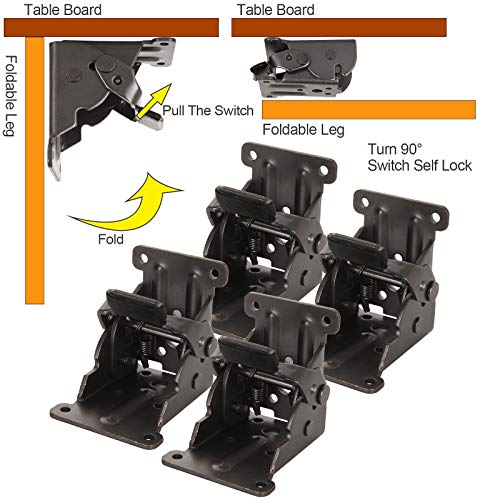 8 Pack Table Leg Folding Brackets Lock Extension Support Bracket Foldable Self Lock Hinges for Table Legs, Bed Leg, Workbench