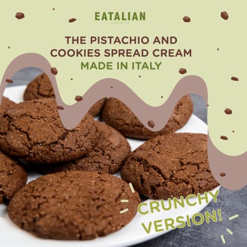 Image of EATALIAN by AMZ BETTER Pistachio Cream with Sweet Crunchy Cookies, 35.02 oz /1000 gr, Delicious Spread with a Uniquely Sweet Taste, Ideal on Bread, Excellent for Dubai Chocolate, Made in Italy