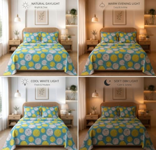 Image of HOMEKART Glace Cotton 160 TC Football Printed Double Bedsheet with 2 King Size Pillow Covers | Soft & Durable | 86 x 88Inches (Yellow & Green)