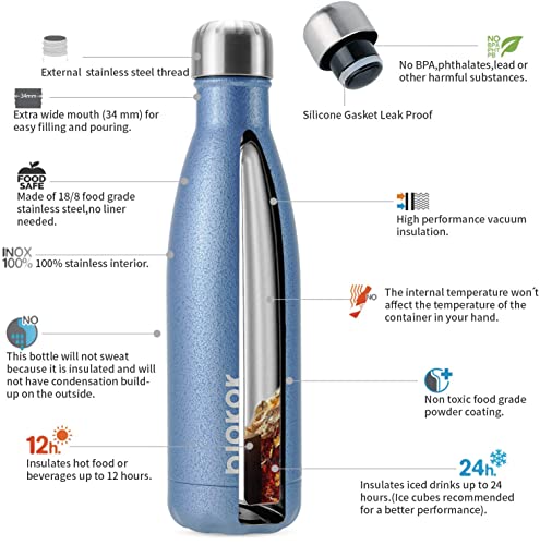 Image of BJPKPK Insulated Water Bottles 17oz, Leak Proof Stainless Steel Water Bottle keeps Cold for 24H and Hot for 12H, BPA Free Kids Water Bottle-Lake Blue (Pack of 2)