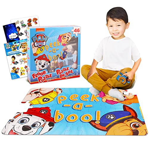Nick Shop Paw Patrol Floor Puzzle Activity Set ~ Bundle with 46 Pc Jigsaw for Kids Pop Up Stickers and Door Hanger | Toys (Paw Puzzles Birthday Party)
