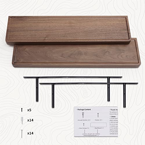 Axeman Floating Shelves, 24'' Solid Walnut Wooden Floating Shelves With Groove Set Of 2, Natural Wood Wall Shelves With Hidden Brackets For Home Decor, Living Room, Bedroom Kitchen #TOP6