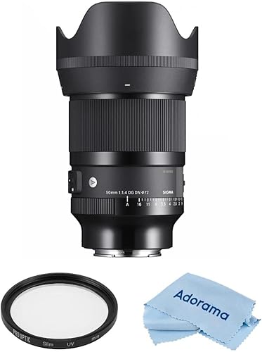 Sigma Lente artística de 1.969 in f1.4 DG DN para Sony E Bundle con filtro UV multicapa de 2.835 in, paño de limpieza de microfibra
