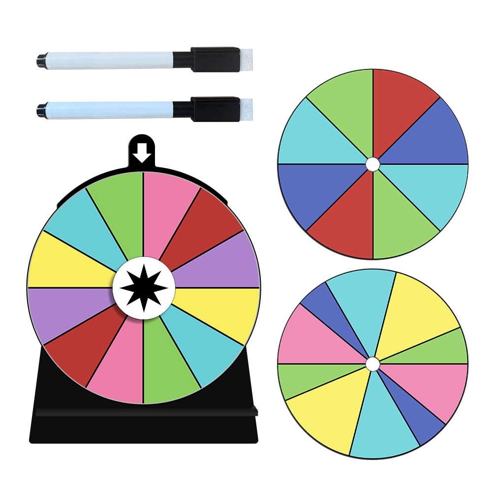 GobestySpinning Prize Wheel, Dry Erase Spinning Wheel with Marker Pen, 6 Inch Spinning The Wheel, 12 Slots/10 Slots/8 Slots Spinning Wheel Game, Reusable Prize Wheel of Fortune for Party Carnival