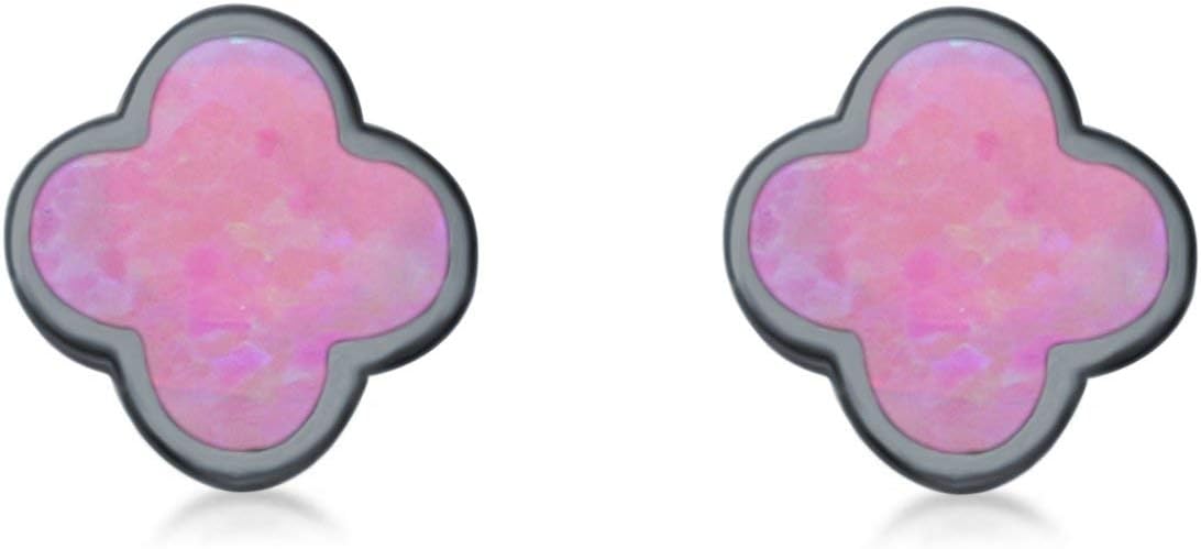 Clover Flower Stud Earring Created Opal 925 Sterling Silver (6.20mm)