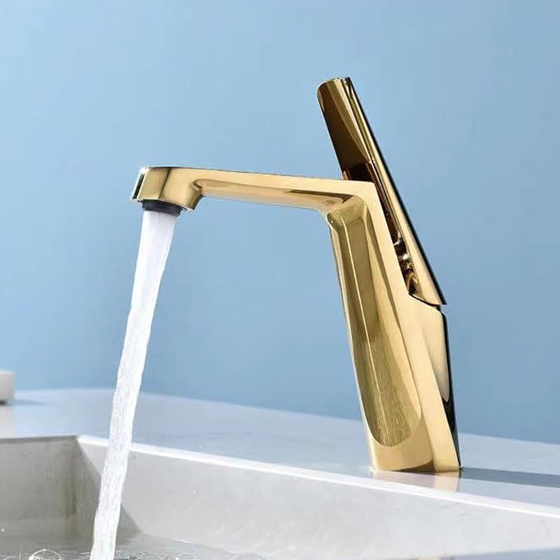 Grifo de lavabo monomando blanco y oro con mezclador de agua fría y caliente para baño moderno