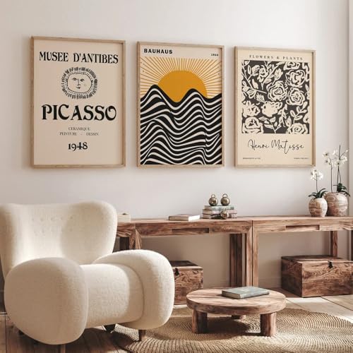 3 carteles beige Matisse Poster Bauhaus Orange 50 x 70 cm, decoración de pared, salón, moderno, lienzo, arte abstracto, póster de pared, dormitorio adulto, regalo sin marco