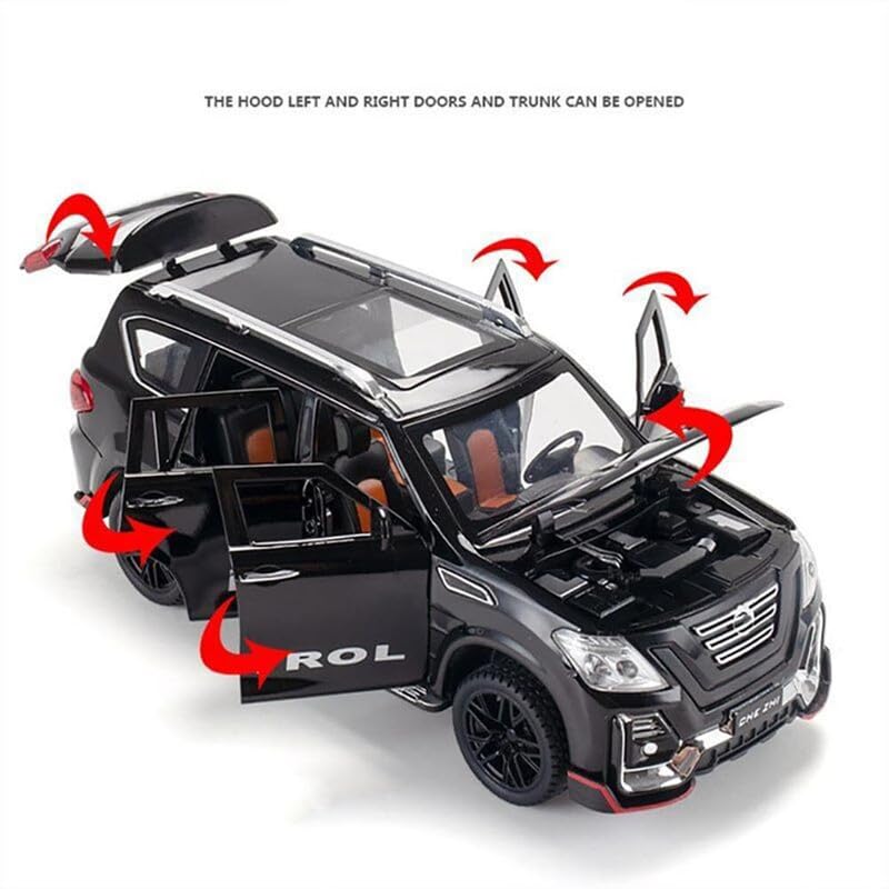Image of Kids Model 1:24 N Petrol Die Cast Metal Car Pull Back Action Opening Doors with Realistic Engine Sound Lights Toy Car Gift for Boys - Black