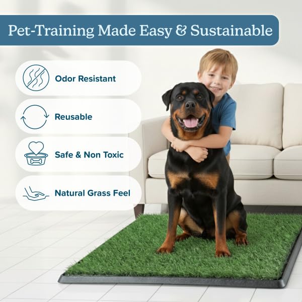 Image of Artificial Grass Puppy Pee Pad for Dogs and Small Pets - Set of Three 41x27 Inch, Reusable 4-Layer Turf Pads for Dogs - Indoor and Outdoor Fake Grass Potty Pet Supplies by PETMAKER