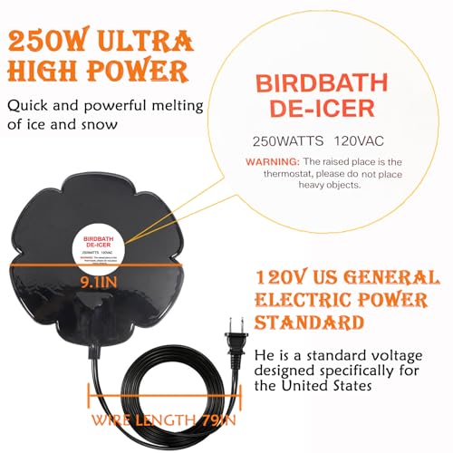 Deicer BirdBath de 250 W para exterior no inverno, aquecedor de banho submersível atualizado para pá