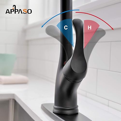Miniatura 7 de Grifo de cocina APPASO K123 Series de acero inoxidable de una manija con rociador, grifo de fregadero de cocina con cabezal de rociado de arco alto