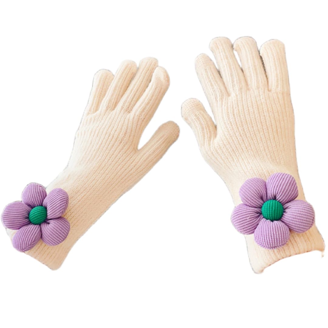 YISENJEE Women Stylish Winter Gloves Women'S Winter Fingerless Touchscreen 3D Sunflower Plush Thickened Gloves - Off-White