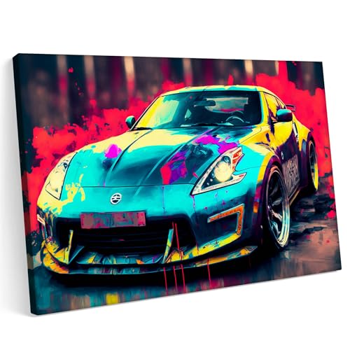 Printonia Tableau sur toile Motif Nissan 370 x 50 cm Motif abstrait City Neon Tuning Sport
