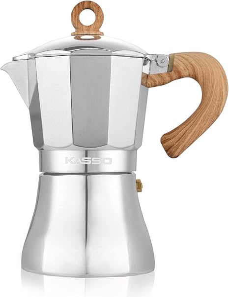 Amazon.com: KASSO Stovetop - Cafetera de café expreso, 3 tazas de aluminio  moka para espresso clásico, cafetera italiana para el hogar y camping,  fácil de operar y limpieza rápida (plata y madera
